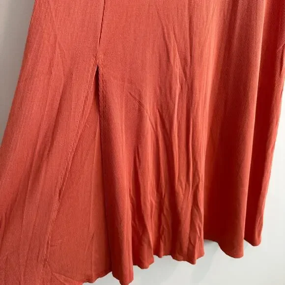 See You Monday Ribbed Short Sleeve Midi Dress Women's Large Orange Side Slit - Picture 4 of 6